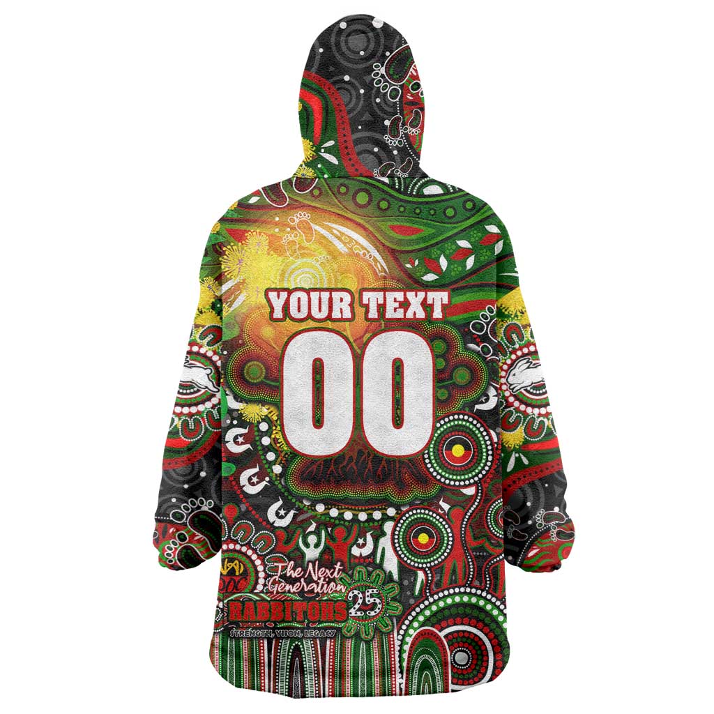 Personalised NAIDOC Week 2025 Rabbitohs Rugby Wearable Blanket Hoodie Aboriginal Dot Painting