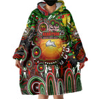 Personalised NAIDOC Week 2025 Rabbitohs Rugby Wearable Blanket Hoodie Aboriginal Dot Painting
