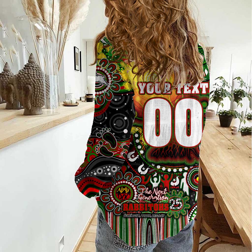 Personalised NAIDOC Week 2025 Rabbitohs Rugby Women Casual Shirt Aboriginal Dot Painting