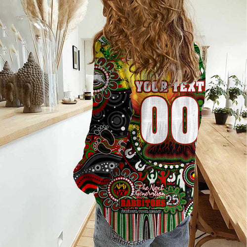 Personalised NAIDOC Week 2025 Rabbitohs Rugby Women Casual Shirt Aboriginal Dot Painting