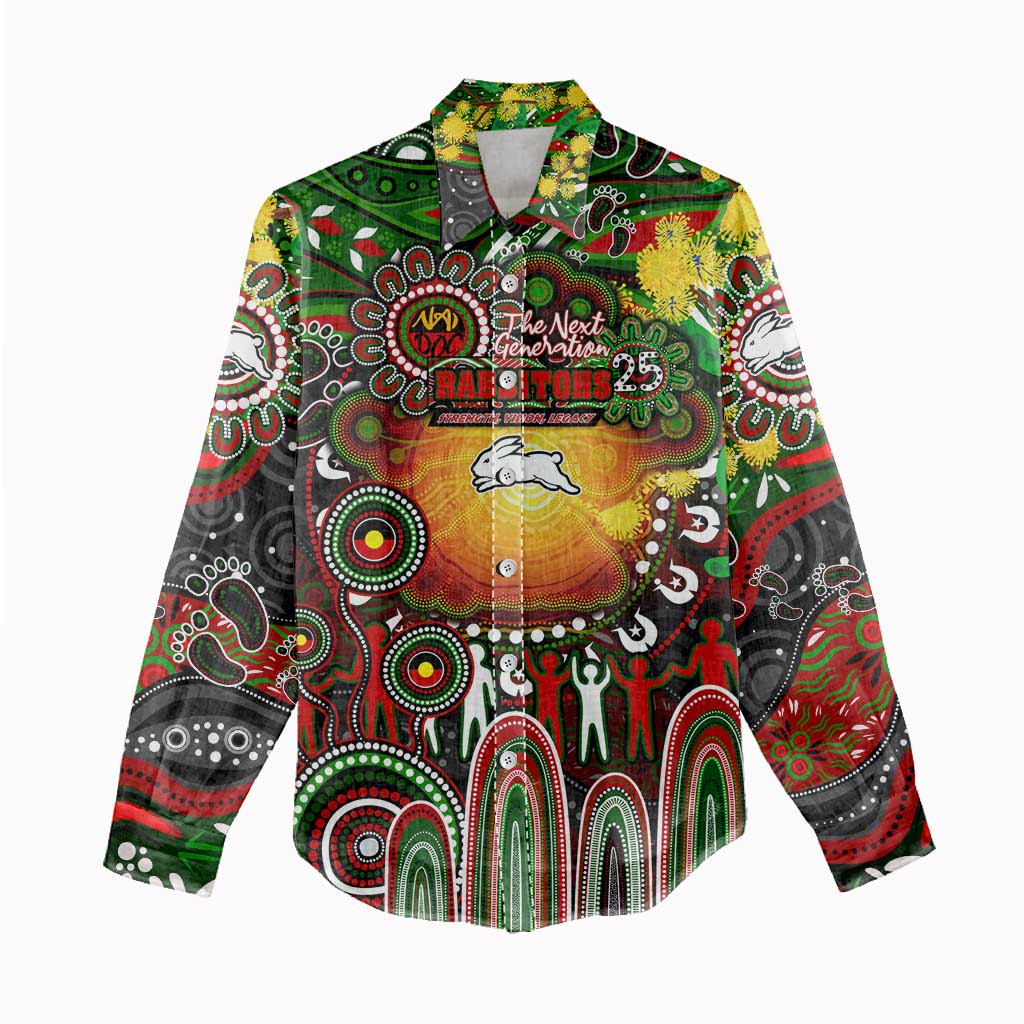 Personalised NAIDOC Week 2025 Rabbitohs Rugby Women Casual Shirt Aboriginal Dot Painting