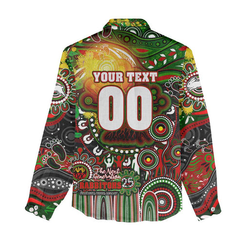 Personalised NAIDOC Week 2025 Rabbitohs Rugby Women Casual Shirt Aboriginal Dot Painting