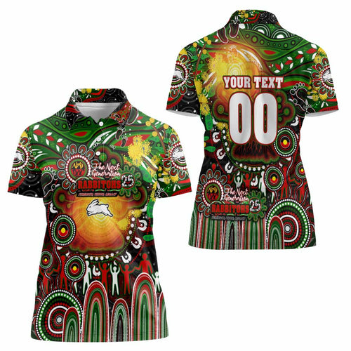 Personalised NAIDOC Week 2025 Rabbitohs Rugby Women Polo Shirt Aboriginal Dot Painting