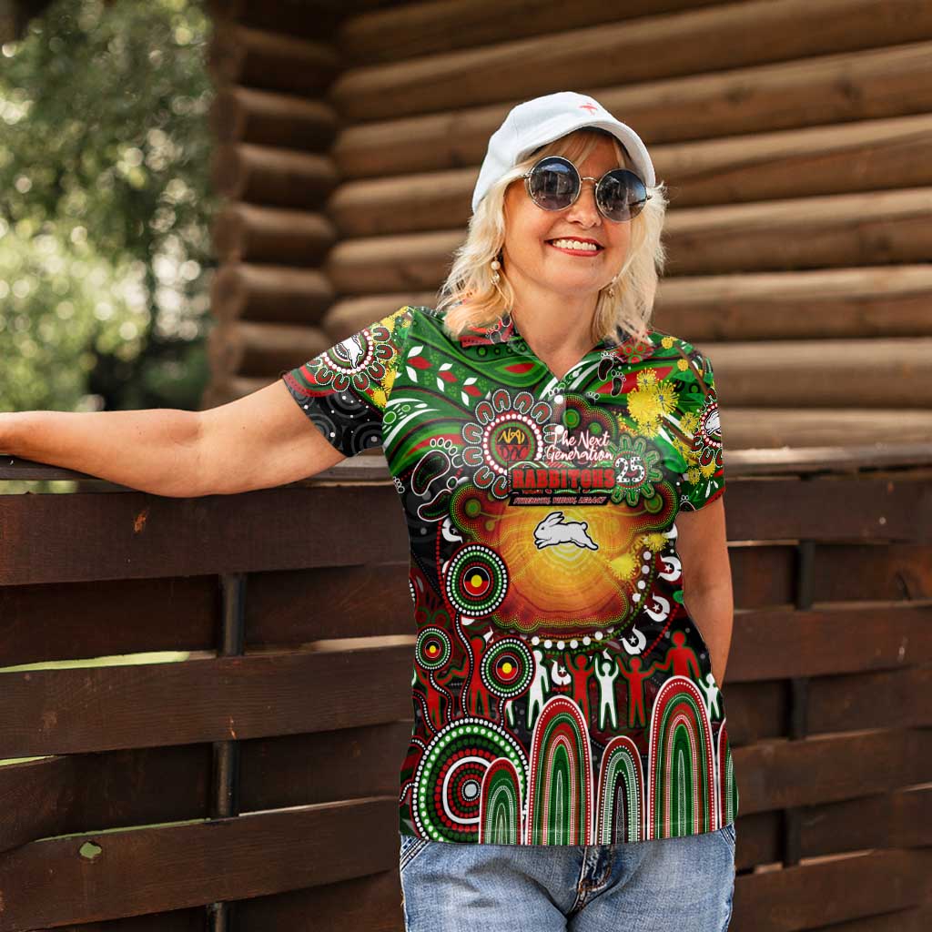 Personalised NAIDOC Week 2025 Rabbitohs Rugby Women Polo Shirt Aboriginal Dot Painting