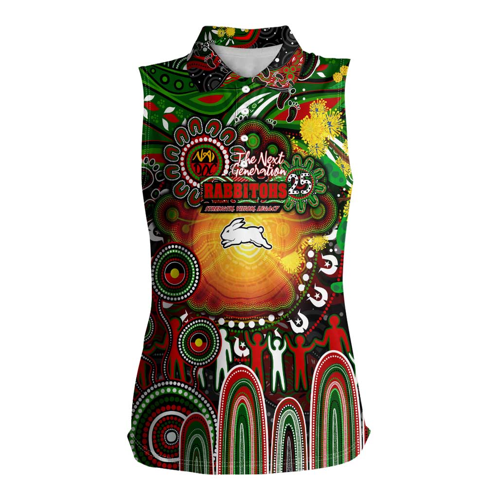 Personalised NAIDOC Week 2025 Rabbitohs Rugby Women Sleeveless Polo Shirt Aboriginal Dot Painting
