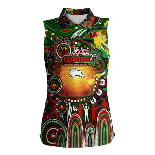 Personalised NAIDOC Week 2025 Rabbitohs Rugby Women Sleeveless Polo Shirt Aboriginal Dot Painting