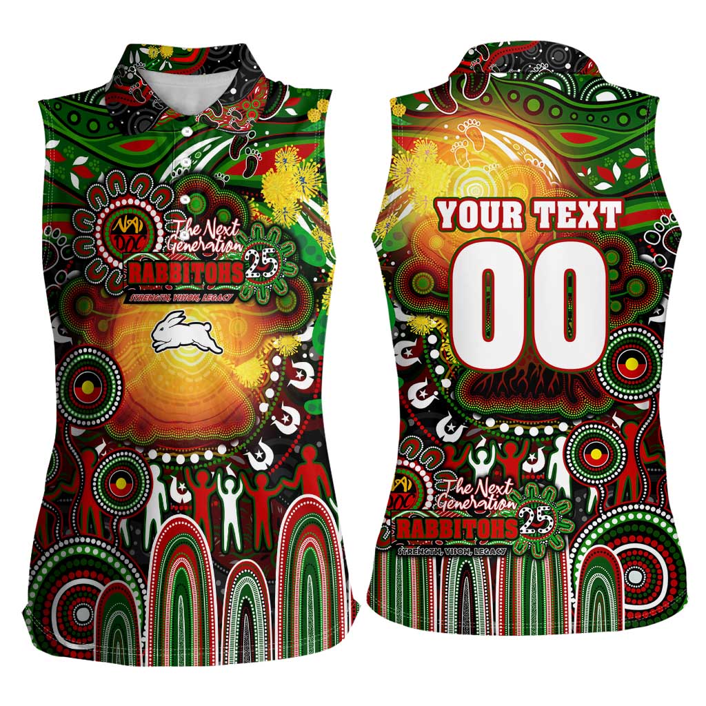 Personalised NAIDOC Week 2025 Rabbitohs Rugby Women Sleeveless Polo Shirt Aboriginal Dot Painting