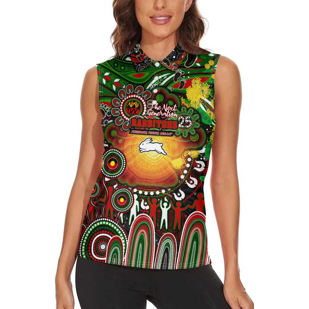 Personalised NAIDOC Week 2025 Rabbitohs Rugby Women Sleeveless Polo Shirt Aboriginal Dot Painting