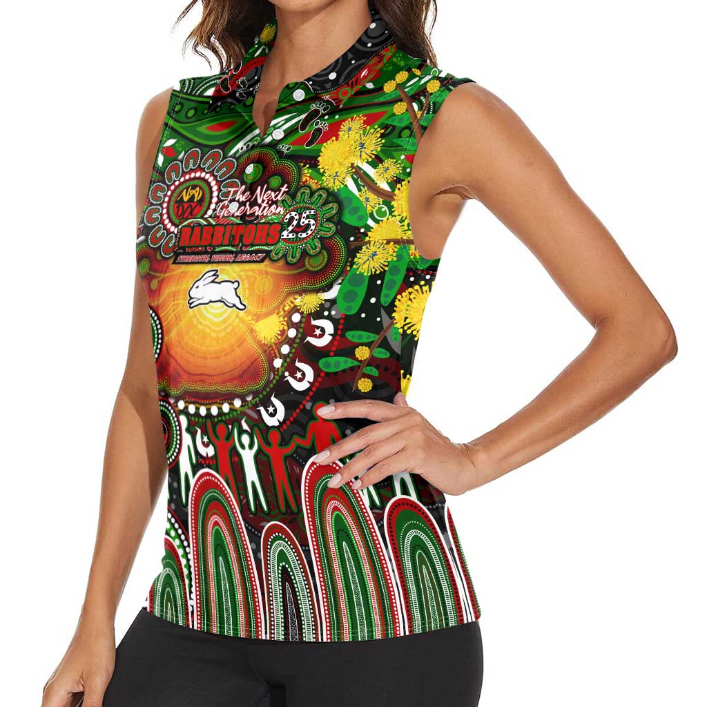 Personalised NAIDOC Week 2025 Rabbitohs Rugby Women Sleeveless Polo Shirt Aboriginal Dot Painting