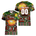 Personalised NAIDOC Week 2025 Rabbitohs Rugby Women V-Neck T-Shirt Aboriginal Dot Painting