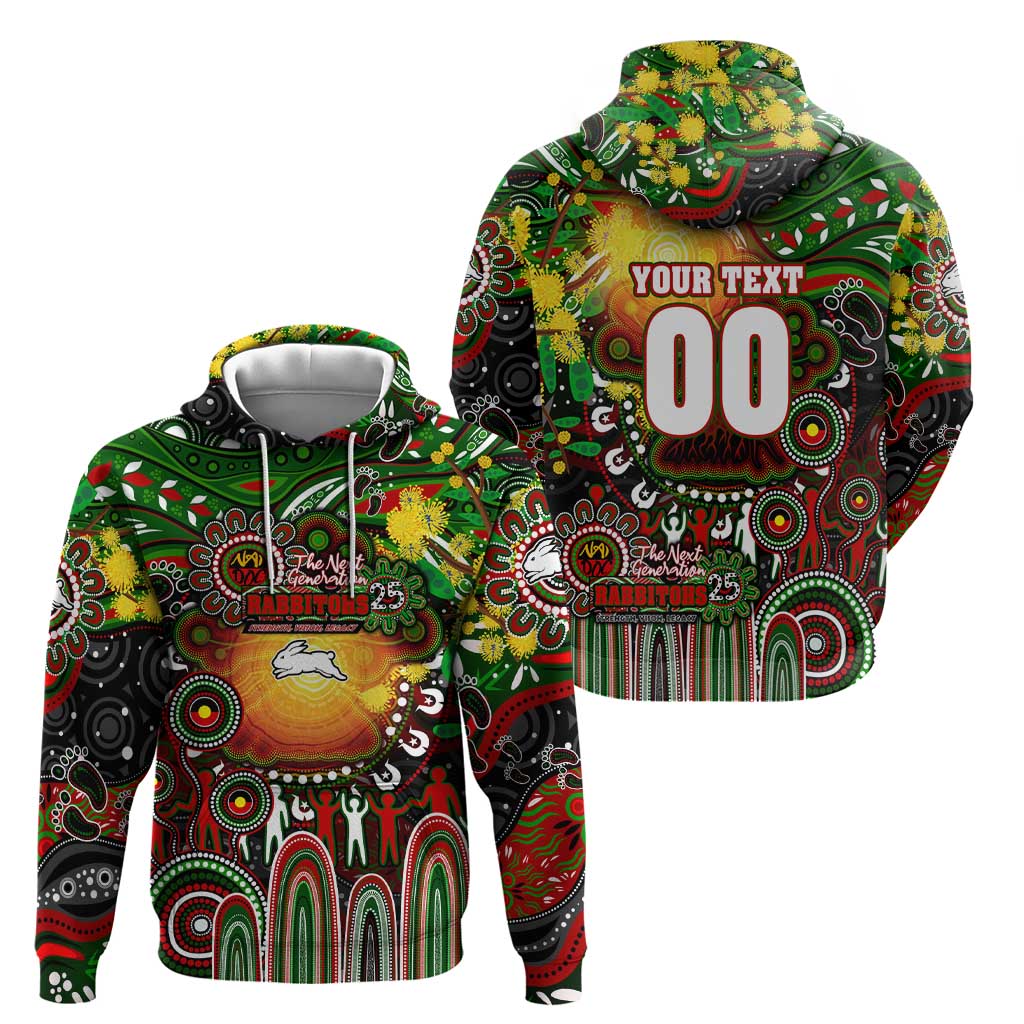 Personalised NAIDOC Week 2025 Rabbitohs Rugby Zip Hoodie Aboriginal Dot Painting