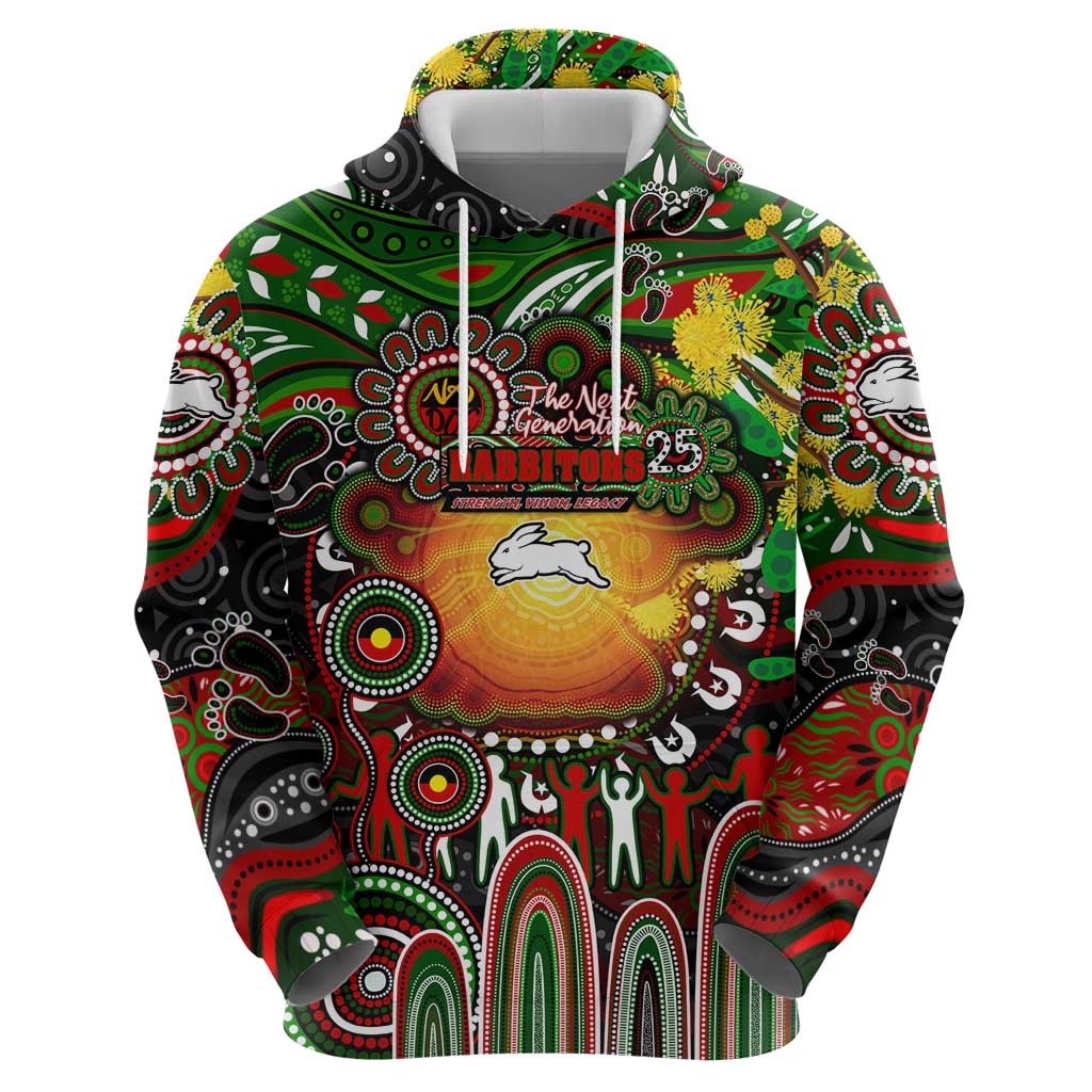 Personalised NAIDOC Week 2025 Rabbitohs Rugby Zip Hoodie Aboriginal Dot Painting