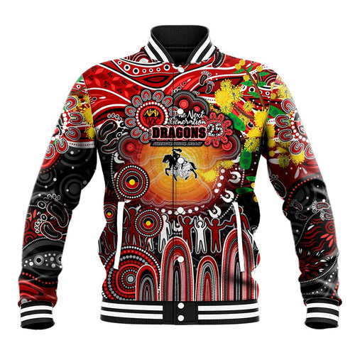 Personalised NAIDOC Week 2025 Dragons Rugby Baseball Jacket Aboriginal Dot Painting
