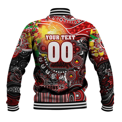Personalised NAIDOC Week 2025 Dragons Rugby Baseball Jacket Aboriginal Dot Painting
