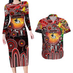 Personalised NAIDOC Week 2025 Dragons Rugby Couples Matching Long Sleeve Bodycon Dress and Hawaiian Shirt Aboriginal Dot Painting