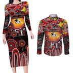 Personalised NAIDOC Week 2025 Dragons Rugby Couples Matching Long Sleeve Bodycon Dress and Long Sleeve Button Shirt Aboriginal Dot Painting
