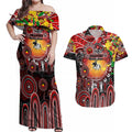 Personalised NAIDOC Week 2025 Dragons Rugby Couples Matching Off Shoulder Maxi Dress and Hawaiian Shirt Aboriginal Dot Painting