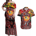 Personalised NAIDOC Week 2025 Dragons Rugby Couples Matching Off Shoulder Maxi Dress and Hawaiian Shirt Aboriginal Dot Painting