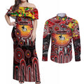 Personalised NAIDOC Week 2025 Dragons Rugby Couples Matching Off Shoulder Maxi Dress and Long Sleeve Button Shirt Aboriginal Dot Painting