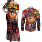 Personalised NAIDOC Week 2025 Dragons Rugby Couples Matching Off Shoulder Maxi Dress and Long Sleeve Button Shirt Aboriginal Dot Painting