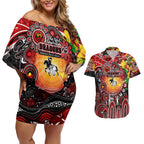 Personalised NAIDOC Week 2025 Dragons Rugby Couples Matching Off Shoulder Short Dress and Hawaiian Shirt Aboriginal Dot Painting