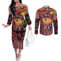 Personalised NAIDOC Week 2025 Dragons Rugby Couples Matching Off The Shoulder Long Sleeve Dress and Long Sleeve Button Shirt Aboriginal Dot Painting
