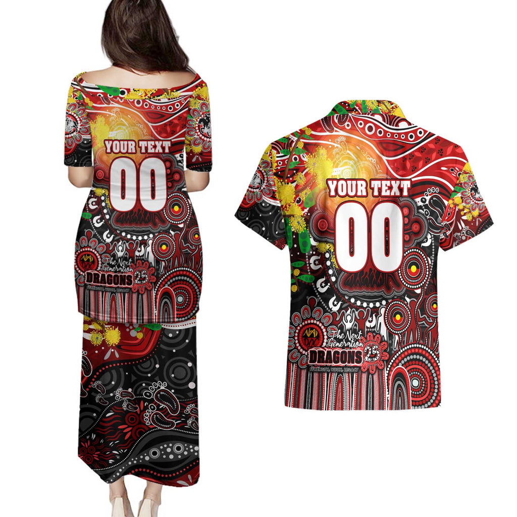 Personalised NAIDOC Week 2025 Dragons Rugby Couples Matching Puletasi and Hawaiian Shirt Aboriginal Dot Painting