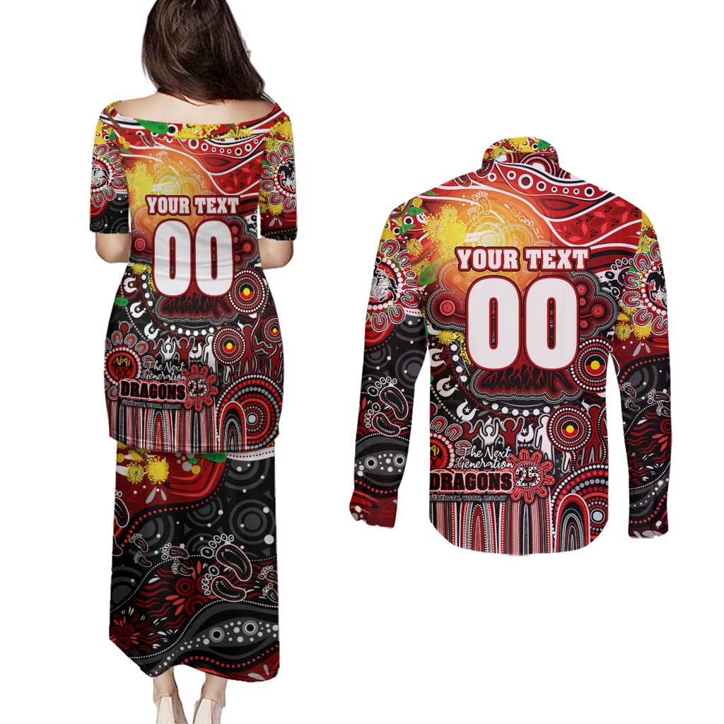Personalised NAIDOC Week 2025 Dragons Rugby Couples Matching Puletasi and Long Sleeve Button Shirt Aboriginal Dot Painting