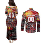 Personalised NAIDOC Week 2025 Dragons Rugby Couples Matching Puletasi and Long Sleeve Button Shirt Aboriginal Dot Painting
