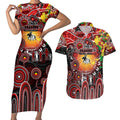 Personalised NAIDOC Week 2025 Dragons Rugby Couples Matching Short Sleeve Bodycon Dress and Hawaiian Shirt Aboriginal Dot Painting