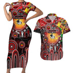 Personalised NAIDOC Week 2025 Dragons Rugby Couples Matching Short Sleeve Bodycon Dress and Hawaiian Shirt Aboriginal Dot Painting