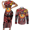 Personalised NAIDOC Week 2025 Dragons Rugby Couples Matching Short Sleeve Bodycon Dress and Long Sleeve Button Shirt Aboriginal Dot Painting