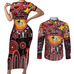 Personalised NAIDOC Week 2025 Dragons Rugby Couples Matching Short Sleeve Bodycon Dress and Long Sleeve Button Shirt Aboriginal Dot Painting