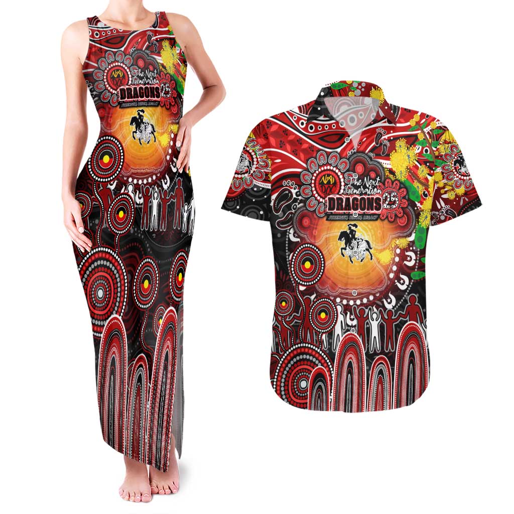 Personalised NAIDOC Week 2025 Dragons Rugby Couples Matching Tank Maxi Dress and Hawaiian Shirt Aboriginal Dot Painting
