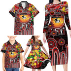 Personalised NAIDOC Week 2025 Dragons Rugby Family Matching Long Sleeve Bodycon Dress and Hawaiian Shirt Aboriginal Dot Painting
