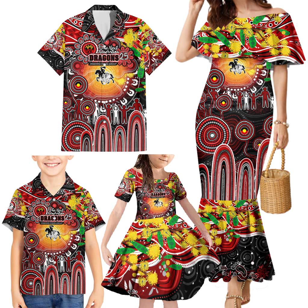 Personalised NAIDOC Week 2025 Dragons Rugby Family Matching Mermaid Dress and Hawaiian Shirt Aboriginal Dot Painting