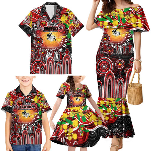 Personalised NAIDOC Week 2025 Dragons Rugby Family Matching Mermaid Dress and Hawaiian Shirt Aboriginal Dot Painting