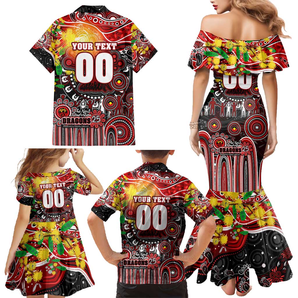 Personalised NAIDOC Week 2025 Dragons Rugby Family Matching Mermaid Dress and Hawaiian Shirt Aboriginal Dot Painting