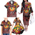 Personalised NAIDOC Week 2025 Dragons Rugby Family Matching Off The Shoulder Long Sleeve Dress and Hawaiian Shirt Aboriginal Dot Painting