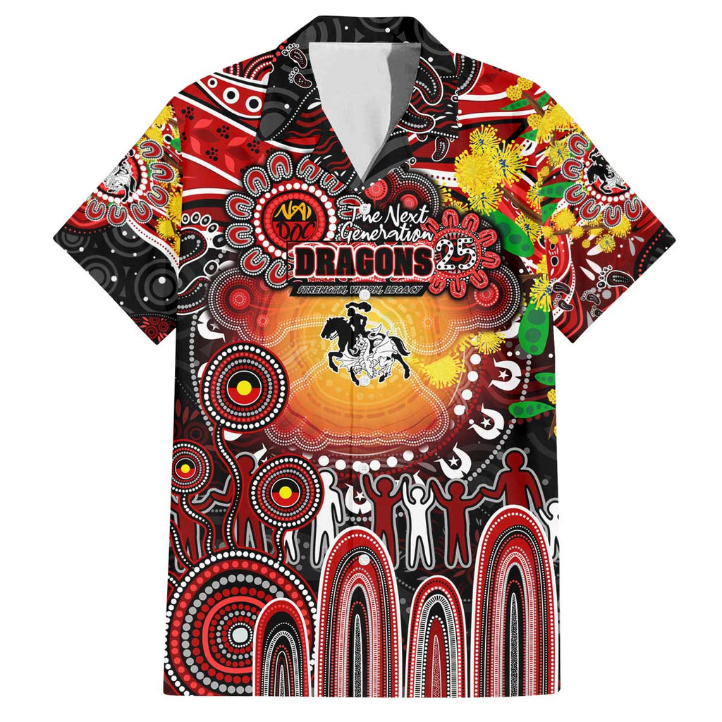 Personalised NAIDOC Week 2025 Dragons Rugby Family Matching Off The Shoulder Long Sleeve Dress and Hawaiian Shirt Aboriginal Dot Painting