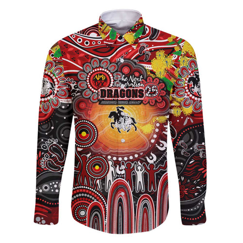 Personalised NAIDOC Week 2025 Dragons Rugby Family Matching Off The Shoulder Long Sleeve Dress and Hawaiian Shirt Aboriginal Dot Painting