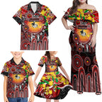 Personalised NAIDOC Week 2025 Dragons Rugby Family Matching Off Shoulder Maxi Dress and Hawaiian Shirt Aboriginal Dot Painting