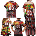 Personalised NAIDOC Week 2025 Dragons Rugby Family Matching Off Shoulder Maxi Dress and Hawaiian Shirt Aboriginal Dot Painting