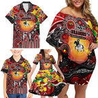 Personalised NAIDOC Week 2025 Dragons Rugby Family Matching Off Shoulder Short Dress and Hawaiian Shirt Aboriginal Dot Painting