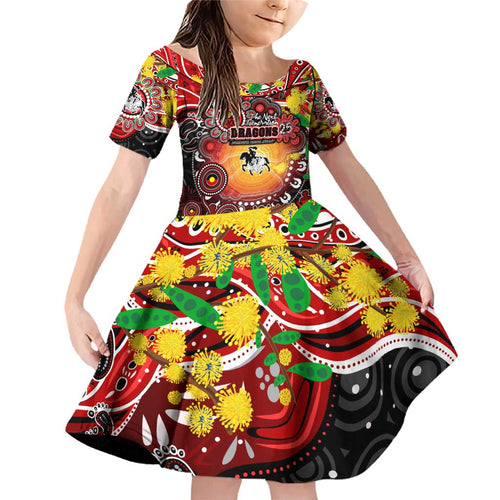 Personalised NAIDOC Week 2025 Dragons Rugby Family Matching Off Shoulder Short Dress and Hawaiian Shirt Aboriginal Dot Painting