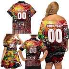 Personalised NAIDOC Week 2025 Dragons Rugby Family Matching Off Shoulder Short Dress and Hawaiian Shirt Aboriginal Dot Painting