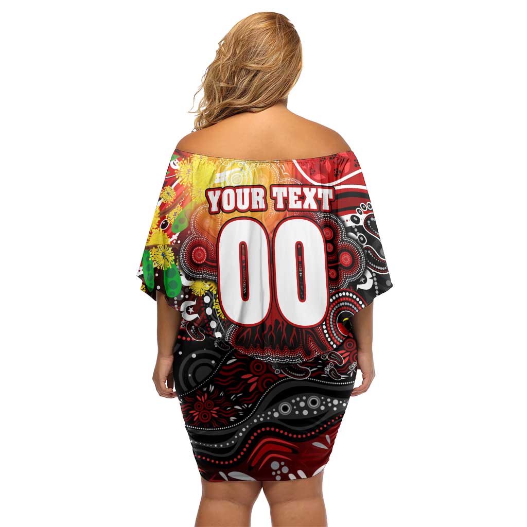 Personalised NAIDOC Week 2025 Dragons Rugby Family Matching Off Shoulder Short Dress and Hawaiian Shirt Aboriginal Dot Painting