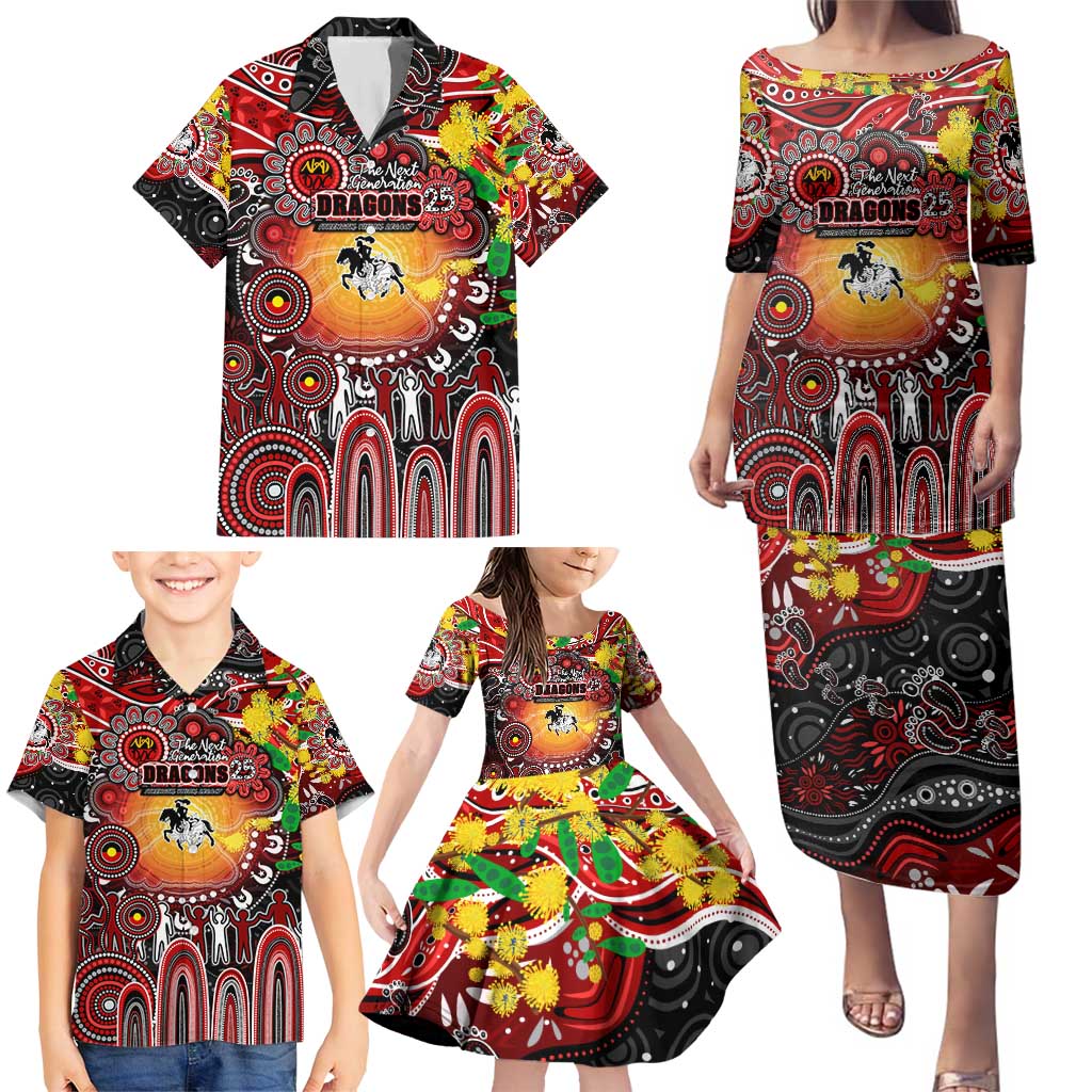 Personalised NAIDOC Week 2025 Dragons Rugby Family Matching Puletasi and Hawaiian Shirt Aboriginal Dot Painting