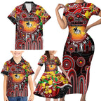 Personalised NAIDOC Week 2025 Dragons Rugby Family Matching Short Sleeve Bodycon Dress and Hawaiian Shirt Aboriginal Dot Painting
