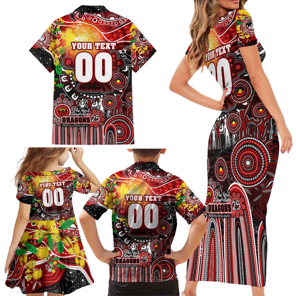 Personalised NAIDOC Week 2025 Dragons Rugby Family Matching Short Sleeve Bodycon Dress and Hawaiian Shirt Aboriginal Dot Painting